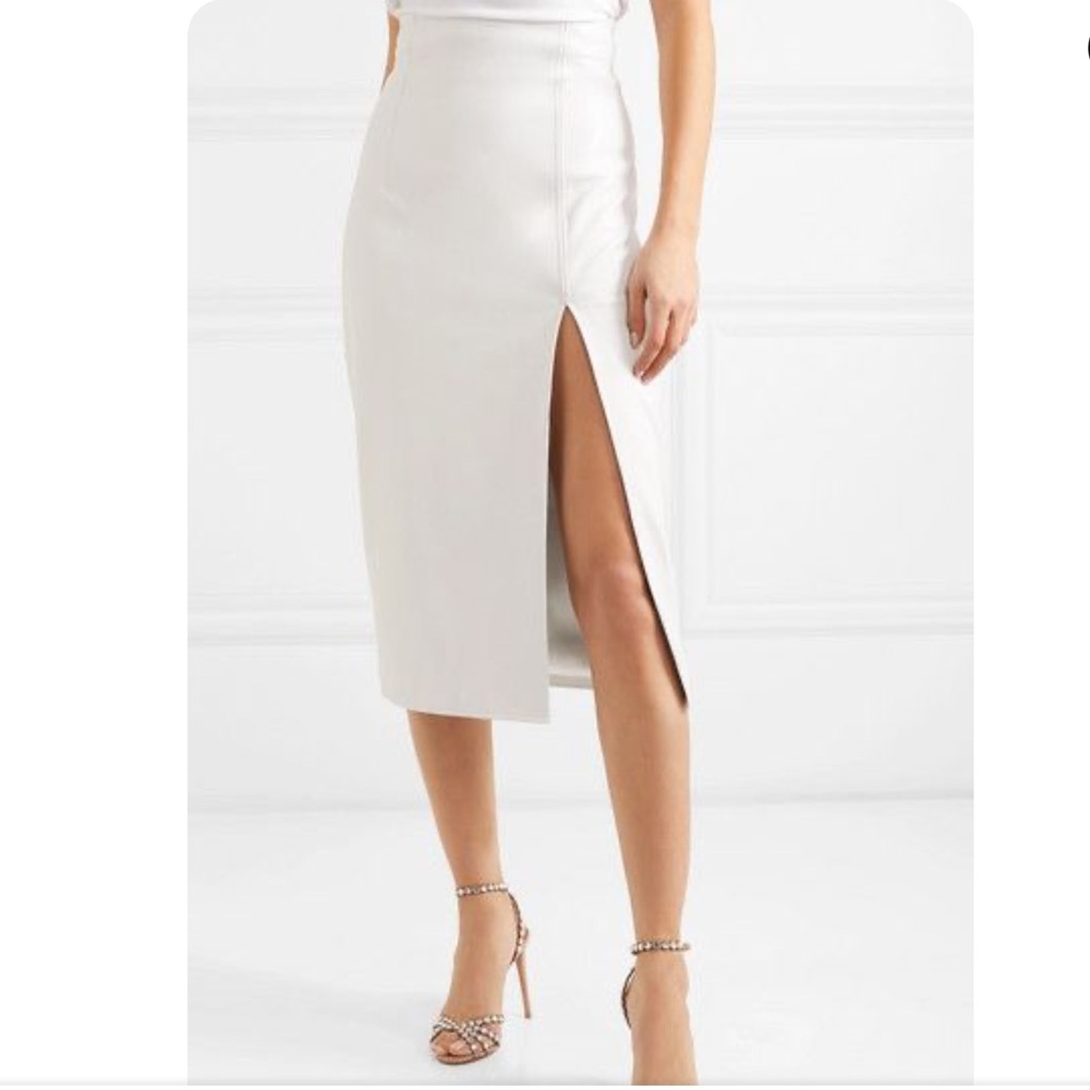 16Arlington White Leather Midi Skirt UK6